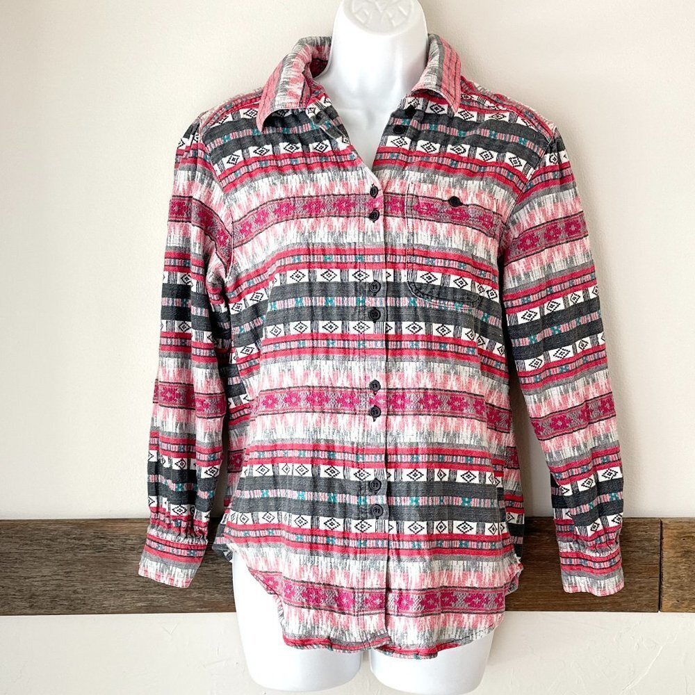 Cabin Creek‎ Southwestern Cotton Shirt Petite L Pink Gray